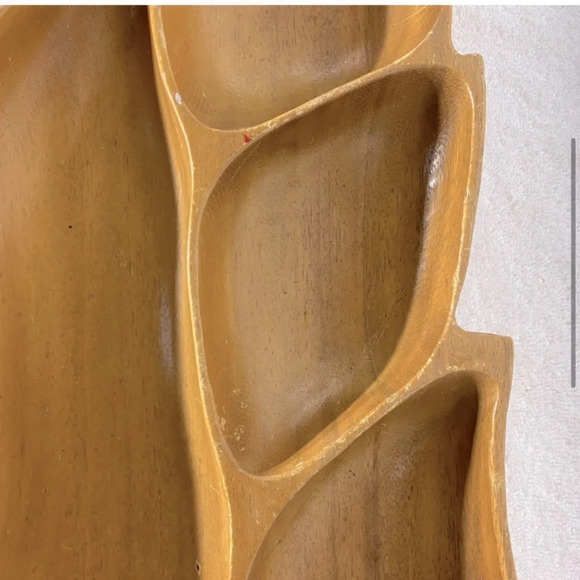 Vintage MCM Hawaiian Tiki Tropical Monkey Pod Wooden Palm Leaf Serving Dish Tray - Picture 4 of 13
